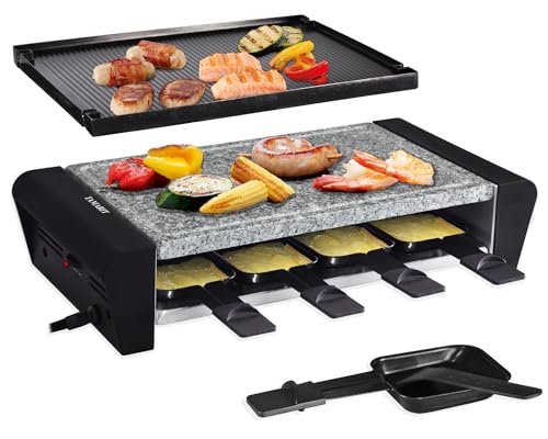 Tamarit Tamarit Raclette Table Grill 3 Em 1 Grelha Elétrica Portátil, Churrasqueira Coreana Interna Com 8 Pás, Lavável Na Máquina De Lavar Louças, Chapa De Alumínio Antiaderente Reversível E Pedra P