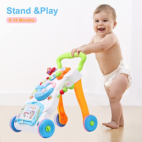 Cuterabit 2 in 1 Sit to Stand Baby Walker with Music and Light, Push Toys for Toddlers 1-3 for Learning to Walk, Baby Walking Toys 6 to 12 Months for Infants Babies Toddlers Boys Girls - Thumbnail 2