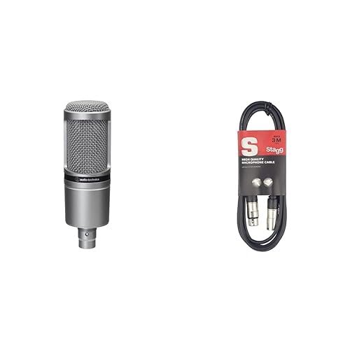 Audio-Technica AT2020GM Cardioid Condenser Microphone for Voiceover, Podcasting, Streaming and Recording; Includes 3m XLR to XLR Plug Cable, Black - Metallic - XLR - + Microphone Cable 3m