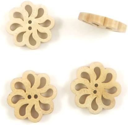 400 PCS Sewing Notions Supplies Fasteners Buttons Sew On 04124 Hollow Flower Wood Cartoon Arts Crafting Flatback DIY Accessories
