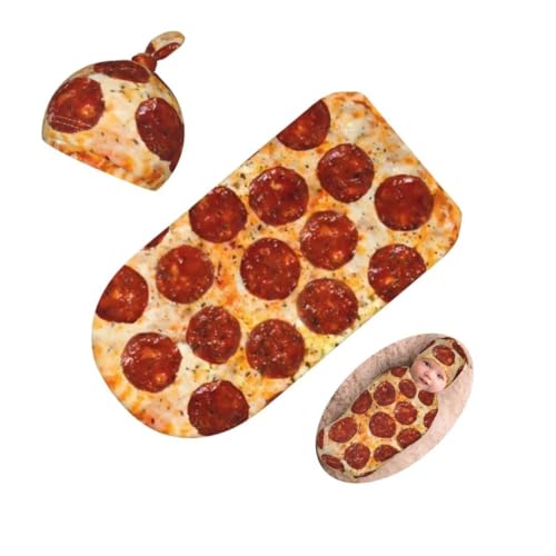 Image of Burrito Pizzas Newborn Swaddling Blanket Beanie Hat Sets Soft Baby Receiving Funny Food Blanket Soft Sleeping Bag New Born Soft Sleep Sacks for Boys Girls