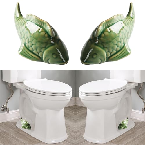 Image of ZUNON Toilet Bolt Caps, Decorative Toilet Bolt Covers, Ceramic Cute Frog Covers Toilet Bolts Bathroom Decor Easy Installation Set of 2 (Green Fish)