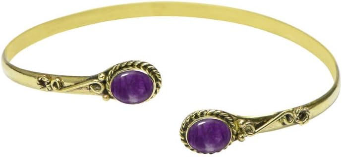 Avicrafts Brazalete con piedras preciosas para la parte superior del brazo, brazalete de latón, trible, bohemio, para niñas y mujeres, joyería