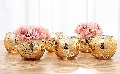 Amazon Com Lynnsdecor 6 件組閃亮花瓶圓形金色花瓶銀色花瓶玫瑰金色花瓶餐桌花瓶派對花瓶婚禮花瓶中心件 金色 M 居家與廚房