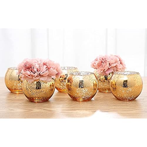 Set of 6 Bling Vase Round Golden Vase Silver Vase Rose Gold Vase Table Vase Party Vase Wedding Vase Centerpiece (Gold, Medium)