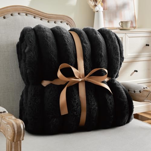 Image of BEDELITE Faux Fur Throw Blanket for Couch, 770GSM, 50 inch x 60 inch, Black