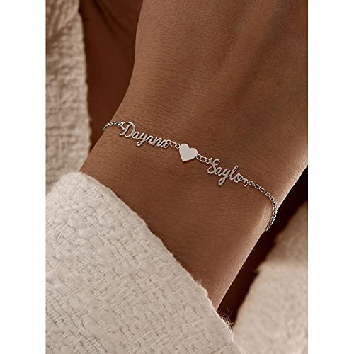 Custom Name Bracelet Or Ankle Bracelets For Women Personalized Name Heart Bracelets Stainless Steel Summer Beach Anklet Bracelets Customized Name Jewelry For Girls (Name Heart Bracelets Or Anklets-02) #TOP1