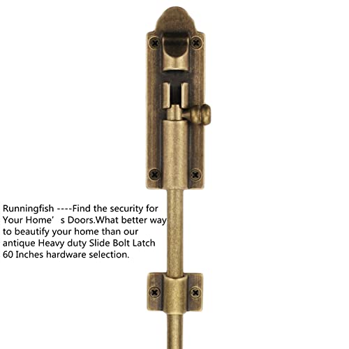 Runningfish Heavy Duty Cane Bolts For Gates 23.7'',Barrel Bolt Latch Super Lengthen,Thickened Drop Bolts For Gates,Garage Bolts Solid Cast Copper Sliding Lock For Gate Latch #TOP2