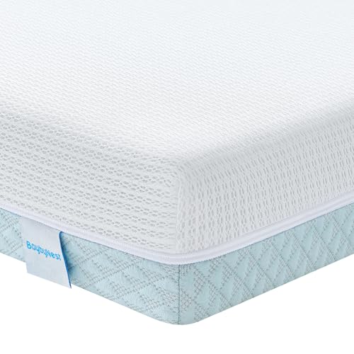 BaybyNest Crib Mattress 52x27.5x6 Inches with Tencel-Lyocell Cover - Dual-Sided Comfort, Breathable Gel Memory Foam Inner & Washable Cover, Fits Standard Cribs (Blue & White)​