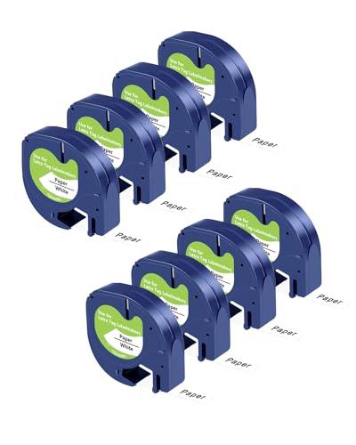 UNOKA 91330 Cinta para etiquetadora compatible con DYMO LetraTag 10697 S0721510, 12 mm x 4 m, 1/2 pulgadas x 13 pies, negro sobre blanco, para Dynamo Letra Tag 200B XR LT-100H LT-100T QX50 XM, paquete