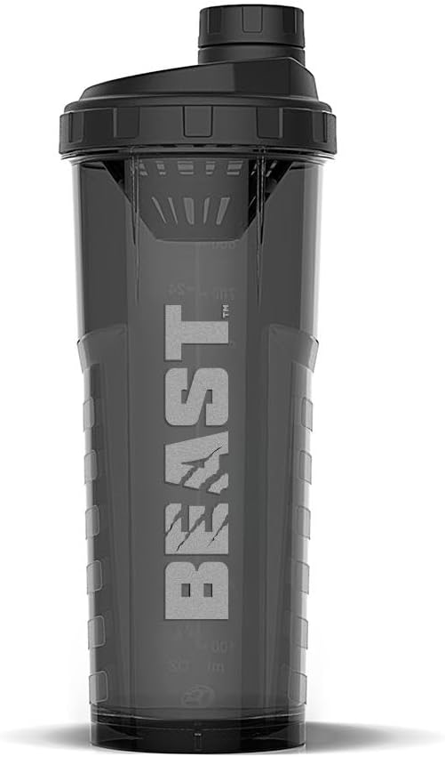 Alpha Designs Beast Protein Shaker Bottle 1L – 1000ml Gym Bottle for Protein Shakes – Leakproof Screw Cap – Black