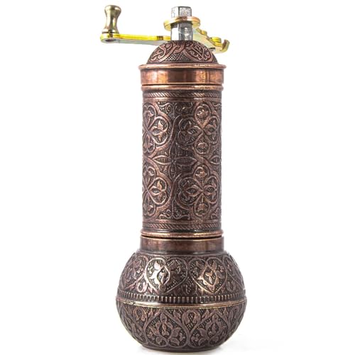 Glios Decorative Handmade Coffee Grinder, Refillable Turkish Spice Mill, Manual Coffee Mill with Handle, Coffee Grinder Metal with Hand Crank 18 cm-7.1 inch