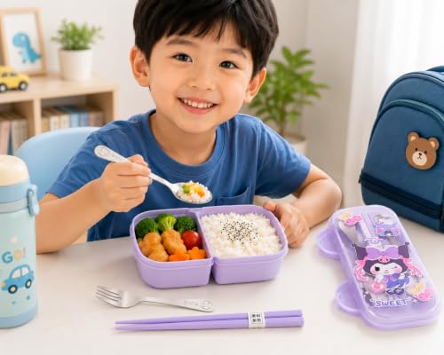 Image of Kids Cutlery Set with Box | Stainless Steel Spoon /Fork /Chopsticks | BPA-Free Food Grade Portable Lunch Utensils for School, Travel, Picnic & Camping