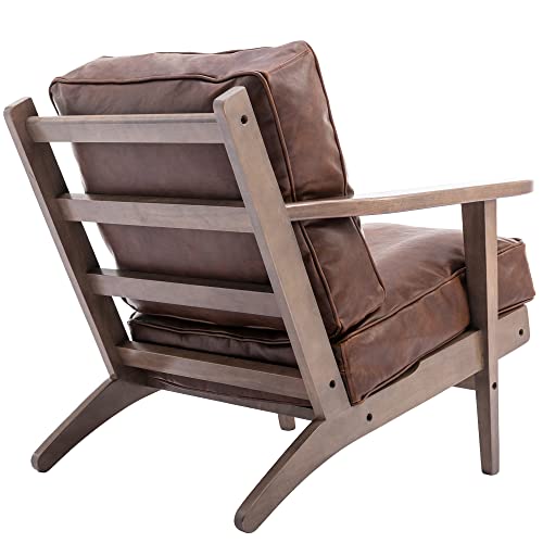 Dm Furniture Dm-Furniture Mid-Century Accent Chair Upholstered Reading Chair Pu Leather Armchair Wood Lounge Chair With Low Back For Bedroom Living Room, Brown #TOP6