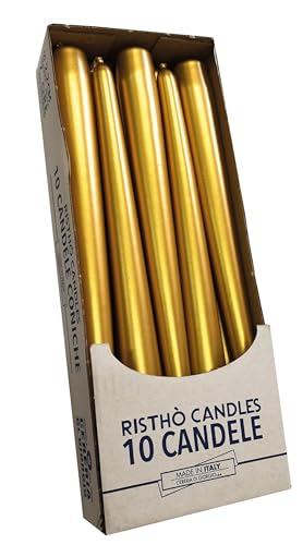 10 Candele coniche Cereria Di Giorgio Ø 2,2 cm h. 25 cm - Candele decorative per la casa – Colore Oro – Durata 7 ore – Inodore – Cera vegana naturale – Made in Italy