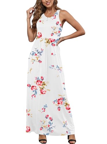 Image of EUOVMY Women's Sleeveless Dress Casual Plain Loose Summer Long Maxi Dresses with Pockets