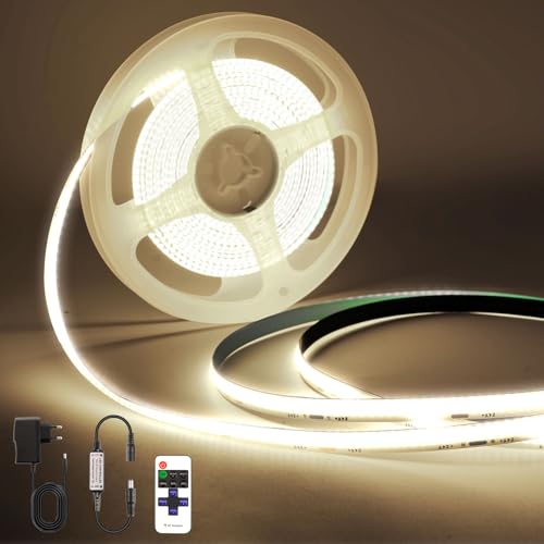 PSTAR COB LED Streifen 1M, Neutralweiß 4000K 320LEDs/M Dimmbar 24V Flexibel LED Strip lights Set mit RF Fernbedienung und Netzteil, für Home DIY Dekoration