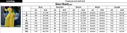 Calebgar Women's Sexy Long Sleeve Jumpsuit V Neck Tie Waist Wide Leg Long Pants Bandage Pleated Jumpsuits With Belt Apricot #TOP5