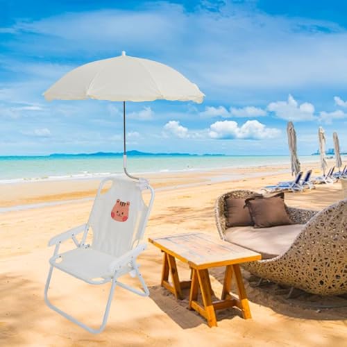 جيرني كرسي شاطئ للاطفال مع مظلة، كرسي شاطئ قابل للطي للاطفال مع مشبك على مظلة الشاطئ، كرسي تخييم محمول بطبعة حيوانات كرتونية لطيفة للانشطة الخارجية