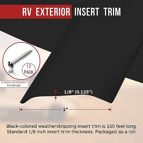 Rv Vinyl Insert Trim (Black) - 1 Inch By 150 Feet Waterproof And Uv-Resistant Exterior Trailer Trim Protects Rv Shell Screws - No Need To Heat #TOP1