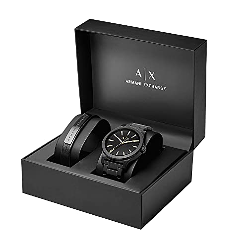 Ax Armani Exchange Men's Black Stainless Steel Watch & Bracelet Gift Set (Model: Ax7102) #TOP3