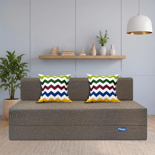 Image of Starlon 3 Seater Sofa Cum Bed Foldable 3-in-1 Sofa Bed with 1 Year Warranty, Washable Jute Fabric Cover & 2 Waves Pillows | Guest Bed | Coffee Brown 6x6 Ft