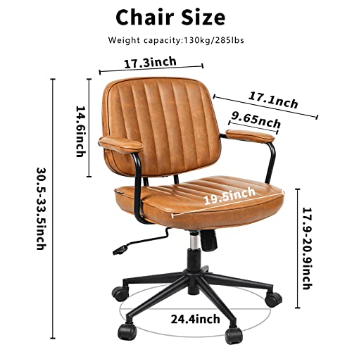 Arts Wish Mid Century Office Chair Leather Desk Chair Brown Office Desk Chair Home Office Chair With Wheels And Arms #TOP1