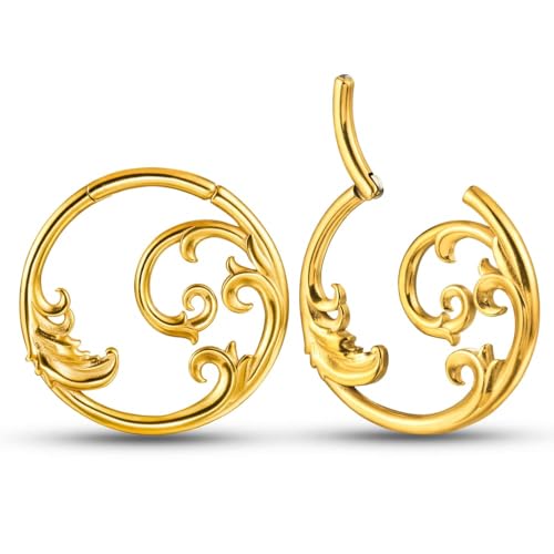 Casvort 2PCS Hypoallergenic Gold Tides and Waves Ear Weights 316 Stainless Steel Ear Hangers Hoop Tunnels for Stretched Lobe in 6g Fashion Piercing Body Jewelry
