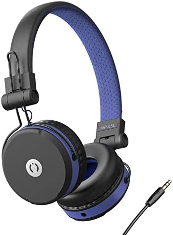 MuveAcoustics Over Ear Headphones Wired - Wired Over the Ear Headphones Recording Headphone & In-Ear Audio Monitors Studio Headset Corded 3.5mm Bass Music for Podcast TV PC Computer Gym, Impulse Blue