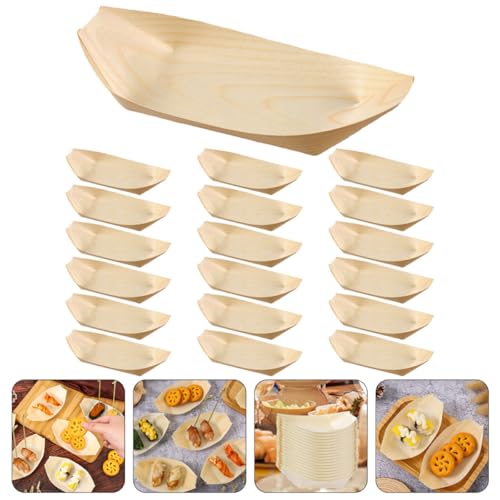 200 platos desechables pequeños de madera para sushi miniatura 6