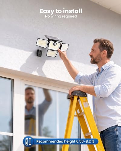 SZPOWER 6000LM Solar Flood Lights Outdoor with Motion Sensor, 4 Heads — view 6