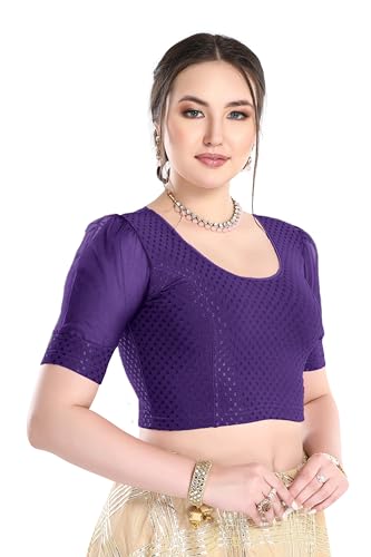 Image of FINESTFIT Stay On Trend Fashion 100% Cotton Readymade Blouses for Women,Round Neckline with Organza Balloon Sleeves.