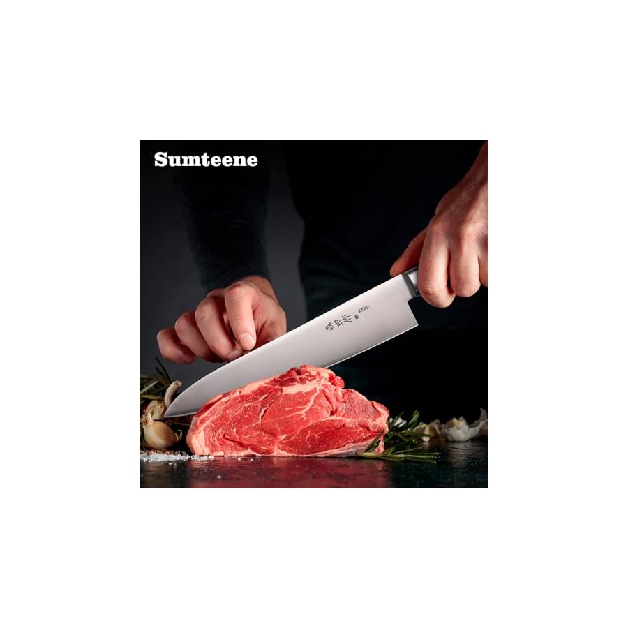 Japanese-Chef-Knife-95-inches-Professional-Sushi-Knife-with-Black-Ergonomic-Handle-Sharp-Japanese-Knife-Japanese-Gyuto-Knife-for-Household-or-Work Sumteene Japanese Chef Knife 9.5 inches, Professional Sushi Knife with Black Ergonomic Handle, Sharp Japanese Knife, Japanese Gyuto Knife for Household or Work