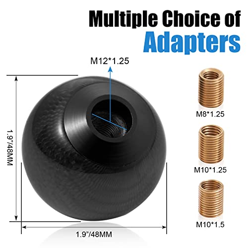 Somusen Black Real Carbon Fiber Shift Knob Round Weighted Ball Stick Shifter 5 6 Speed Gear Shifter Knobs With 3 Adapters M8X1.25 M10X1.25 M10X1.5 M12X1.25 #TOP2