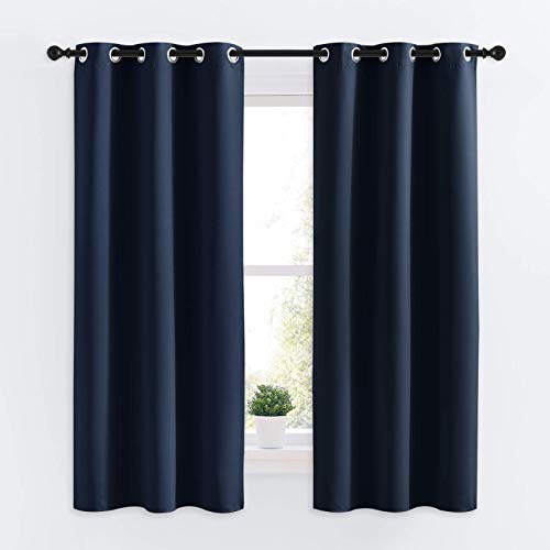 Image of NICETOWN Blackout Draperies Curtains, All Season Thermal Insulated Solid Grommet Top Blackout Curtains /Drapes for Kid's Room (Navy, 1 Pair, 34 x 63 Inch)