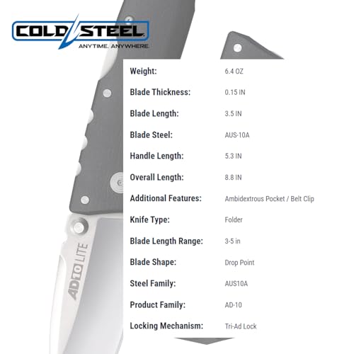 Image of Cold Steel AD-10 Lite 3.5 inch AUS10A Steel Ultra-Sharp Blade 5.25 inch GFN Handle Tactical Folding Knife with Tri-Ad Locking Mechanism