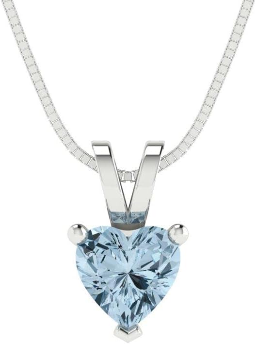 Clara Pucci 0.5 cttw Blue Simulated Diamond White Gold-Plated Silver Necklace and Pendant for Women (18" Box Chain,Heart Cut,5mm)