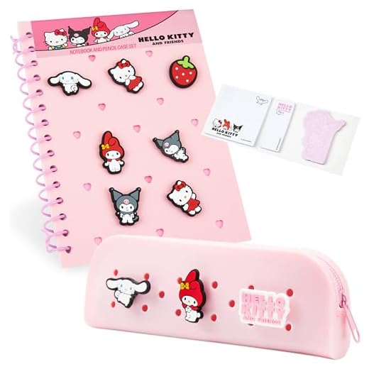 Hello Kitty Agenda Personalizable A5 y Estuche Cremallera, Set de Papeleria Kit Escolar con Pins de Chibi Notas Adhesivas, Regalos Anime