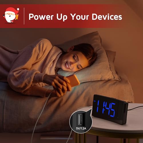 GOLOZA Projection Alarm Clock, Digital Clock with 180° Rotatable Projector, 3-Level Brightness Dimmer, Clear LED Display, USB Charger, Progressive Volume, 9mins Snooze,12/24H, for Bedroom