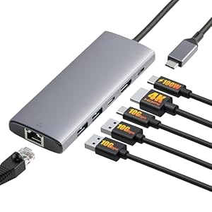 Amazon Basics 6-in-1 USB-C 3.2 (10G) Hub, 1 USB-C 100W PD Input, 2 USB-A, 1 USB-C, HDMI 4K, Ethernet, Light Grey, 11.94 x 4.6 x 1.5cm