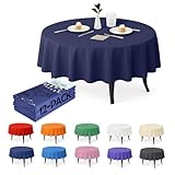 PERFECT SIZE & COVERAGE: Each Navy Blue plastic round tablecloth measures 84" in diameter. White Round tablecloth covers up to 7ft. Ideal for buffet tables, dining setups, and folding tables—cut to fit smaller tables or use as is for full coverage pr...