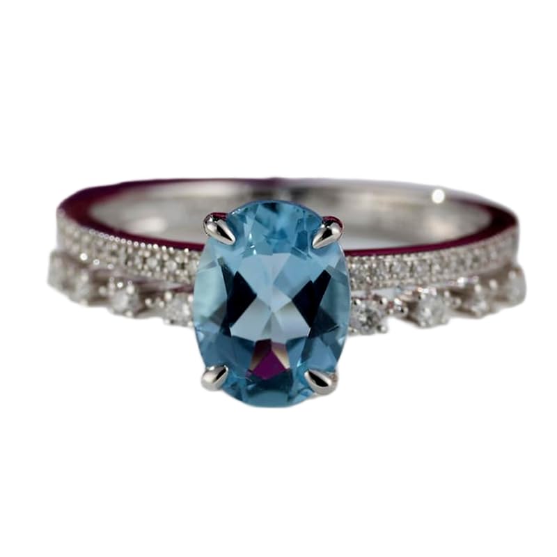 Bague d'éternité aigue-marine naturelle en argent, le cadeau de mariage idéal