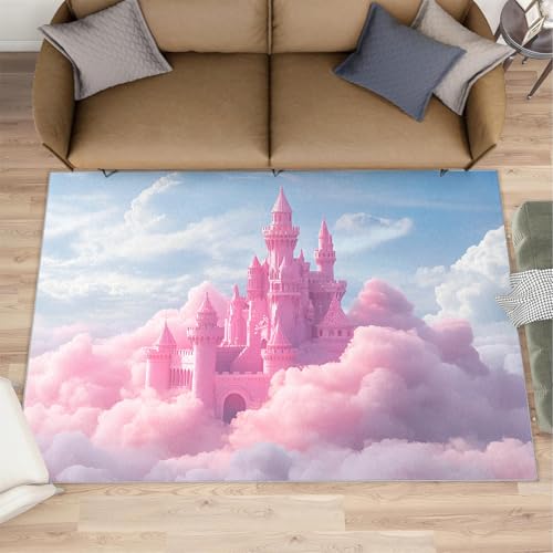 Pink Castle Area Rug 2x3ft Princess Castle Rug, Fairy Tale
