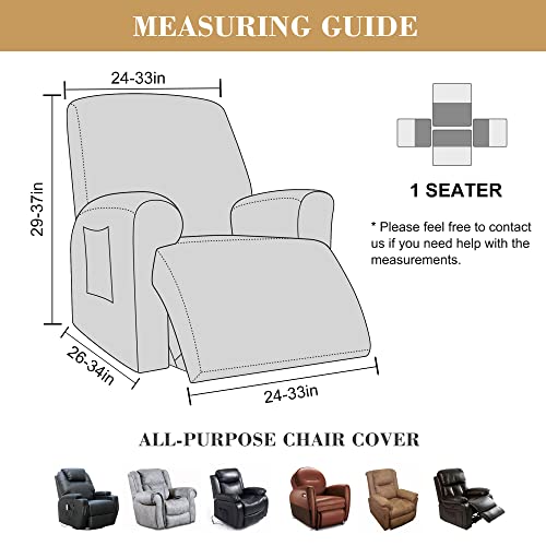 Jin Le 4 Pieces Recliner Cover Stretch Recliner Chair Cover 1 Seater Recliner Couch Covers Sofa Covers Stretch Soft Furniture Protector With Elastic Bottom And Ties For Kids Pet(Recliner, Drak Gray) #TOP4