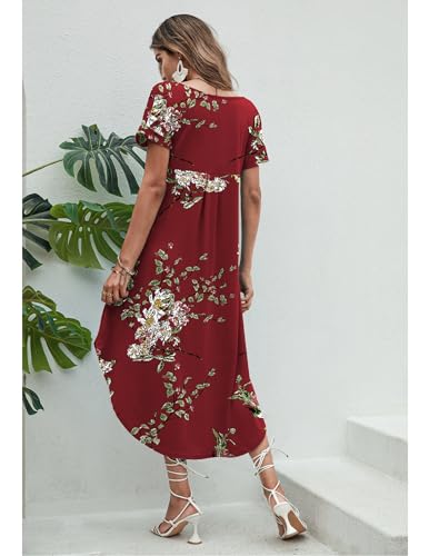 Image of Ekouaer Long Nightgowns for Women Short Sleeve House Dress with Pockets V Neck Sleepshirts Side Split Sleepwear S-4XL
