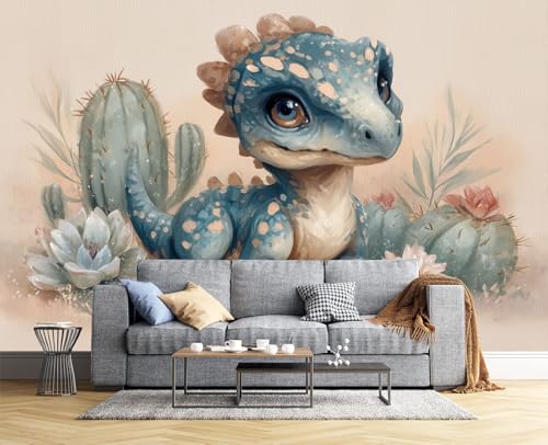 Mural de pared 3D efecto seda con cactus y suculentas beige para salón elegante 3