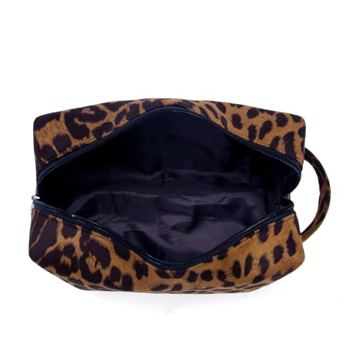 Makeup Bag For Women - Soft and Warm Material Cosmetic Bags Leopard Print Design Ladies Tote Bag,Women's Pencil Case Makeup Organizer with Zipper for women travel essentials (Brown)4