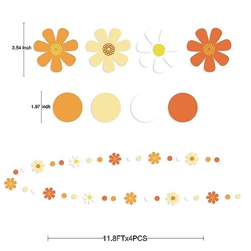 Image of 47.2 Ft Groovy Party Decorations Boho Daisy Polka Dot Garland Streamer Ombre Orange Daisy Banner Cutouts for Birthday Wedding Bridal Shower Spring Summer Fall Retro Hippie Decor Supplies