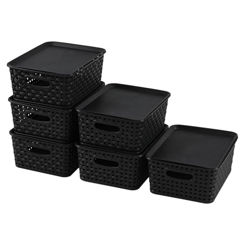 Panier de rangement en plastique avec couvercle, design compact x6 - 2