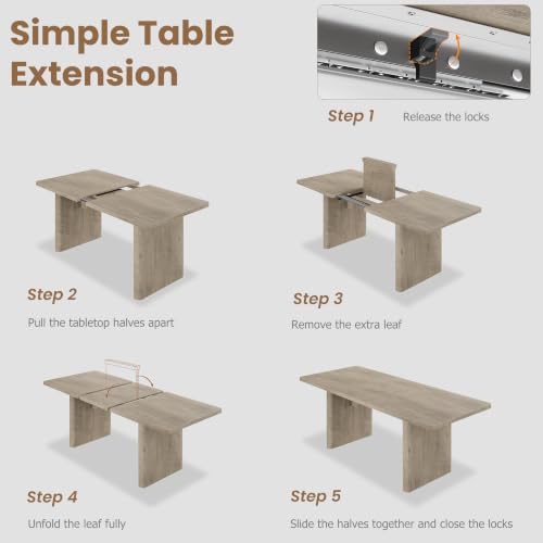 Image of GarveeHome Rectangular 63 inch-82.7 inch Extendable Dining Table with Round Corner | Spacious, Sturdy, Stable, Farmhouse, Scratch-Resistant, Durable, Easy to Assemble, Matches Any Chair Style, Sturdy Base